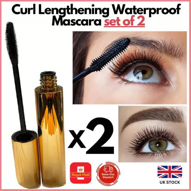 2x Premium 3D Volume Mascara Waterproof Curl Lengthening Long Lasting Black 10g