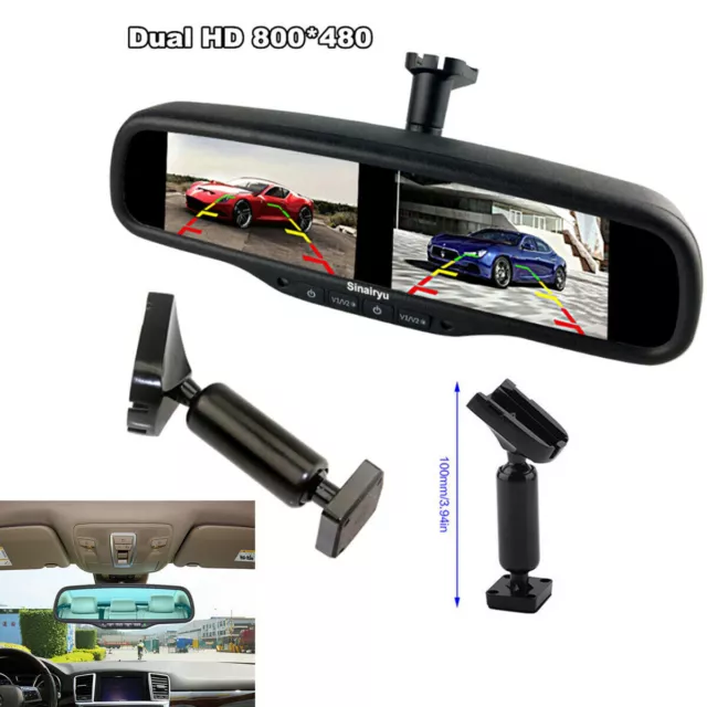 4.3'' TFT LCD Dual Screen 4CH HD Anti-glare Car Rear View Monitor Mirror+Bracket