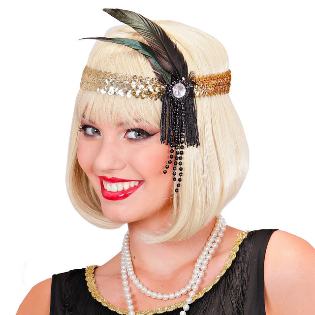 Charleston Archetto Gioiello Piumato Flapper Stile 20er Anni Capelli Oro-Nero