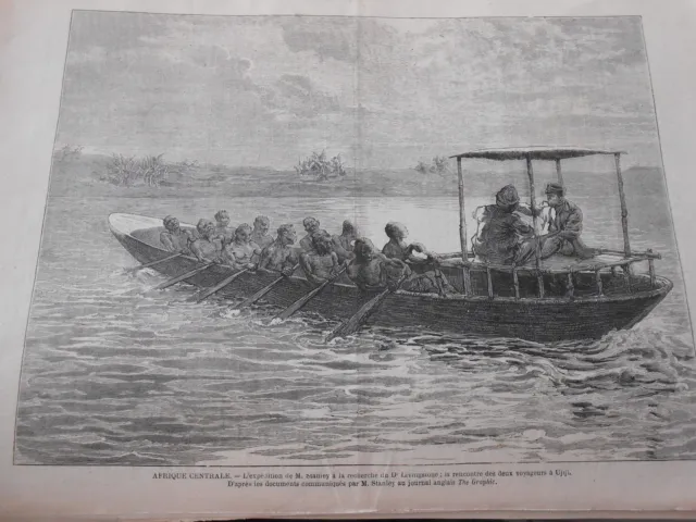 Gravure 1872 - Afrique M. Stanley et le Dr Livingstone à Ujiji