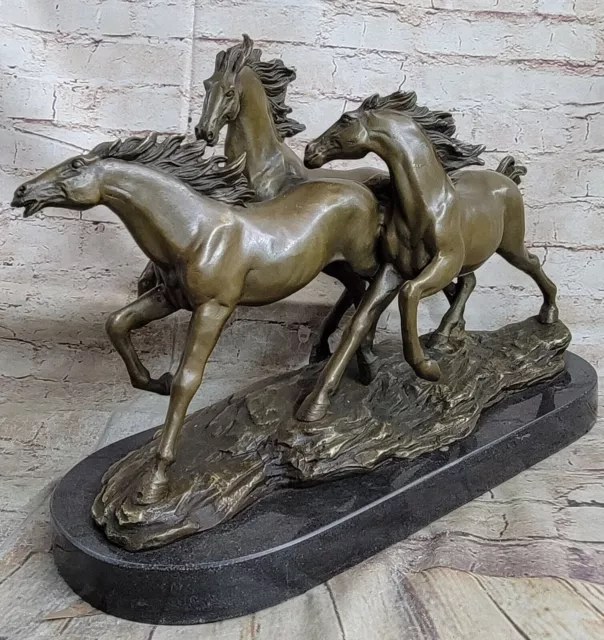 Arabian Thoroughbred Horses Galloping Racing Bronze Marble Statue Sculpture Sale