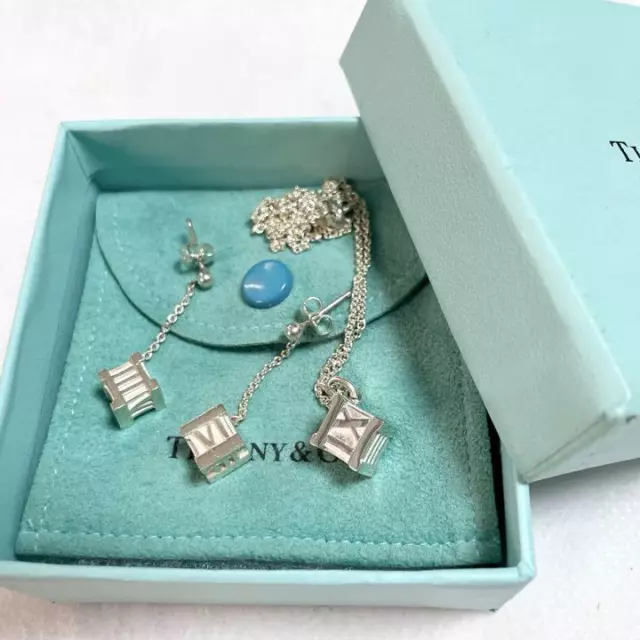 Tiffany & Co. Atlas Cube Square Necklace pendant Pierce set Sterling Silver 925