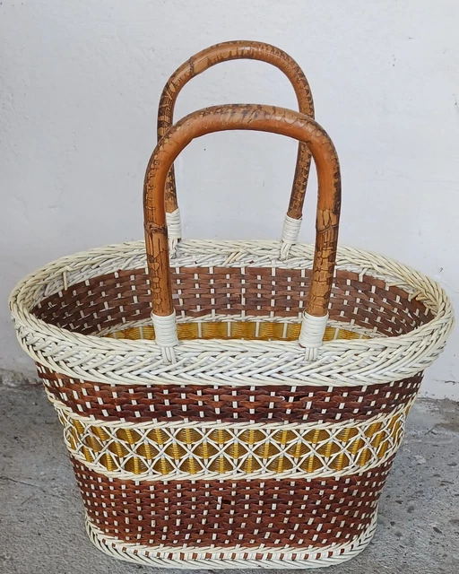 Lot de deux paniers vintage scoubidou et osier années 60/70 vintage french basket - France