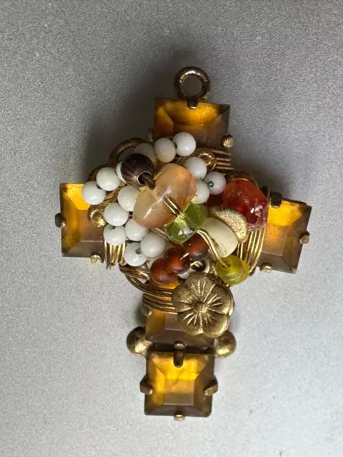 Superb French Vintage GAS ST TROPEZ Pendant - Glass beads, Flowers as charms