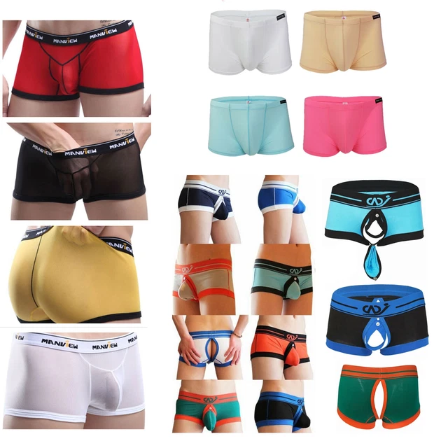 Sexy Men Underwear Nylon Boxer Shorts Splicecolor Semi-Sheer Elastic Waist Comfortable Underpants Gay Mens Bikini Bielizna