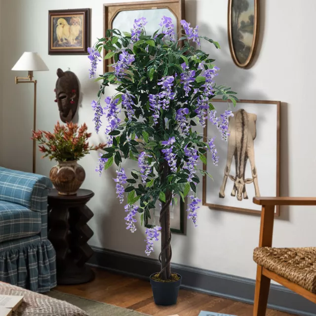 Artificial Potted Wisteria Flower Tree Realistic Faux Plant Indoor Outdoor Decor