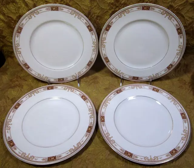 4 Syracuse China Old Ivory CALHOUN 9 3/4" dinner plates rust & tan border NICE!