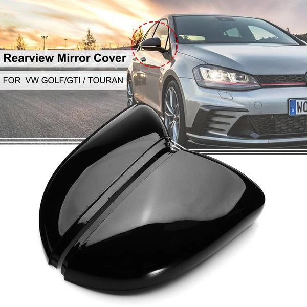 2Pcs Gloss Black Door Wing Mirror Cover Caps L + R For VW Golf/GTI MK6 2009-2013