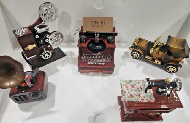 Retro Music Box Set - Projector, Typewriter, Gramophone, Phonograph, Car, Sewing