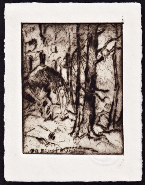 Exlibris Erich Kühn Livre D'Art Nu Amoureux Forêt Bookplate Rudolf Koch