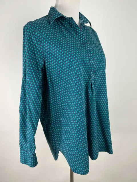LANDS' END L/S Supima Cotton NO IRON Popover Tunic - 10, Green Navy 3