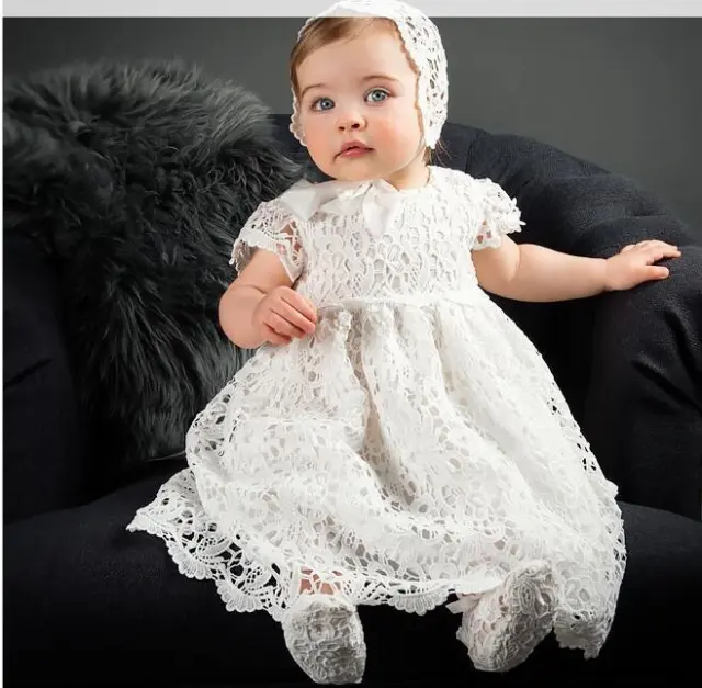 Newborn Baby Girl White Christening/Birthday/Prom Lace Tutu Party Princess Dress