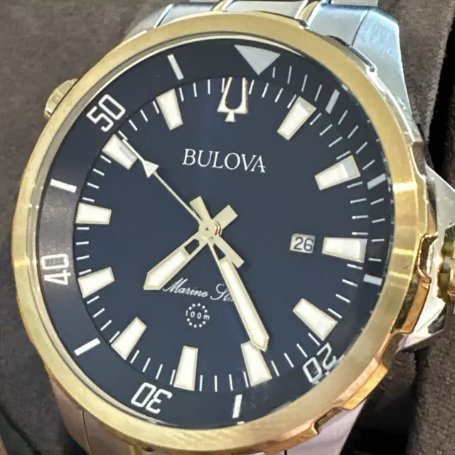 Bulova Marine Star Mens Two Tone Stainless Blue Dial Quartz Watch 98B384