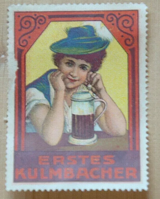 37898 Vignette Werbemarke Erstes Kulmbacher Frau mit Bierglas