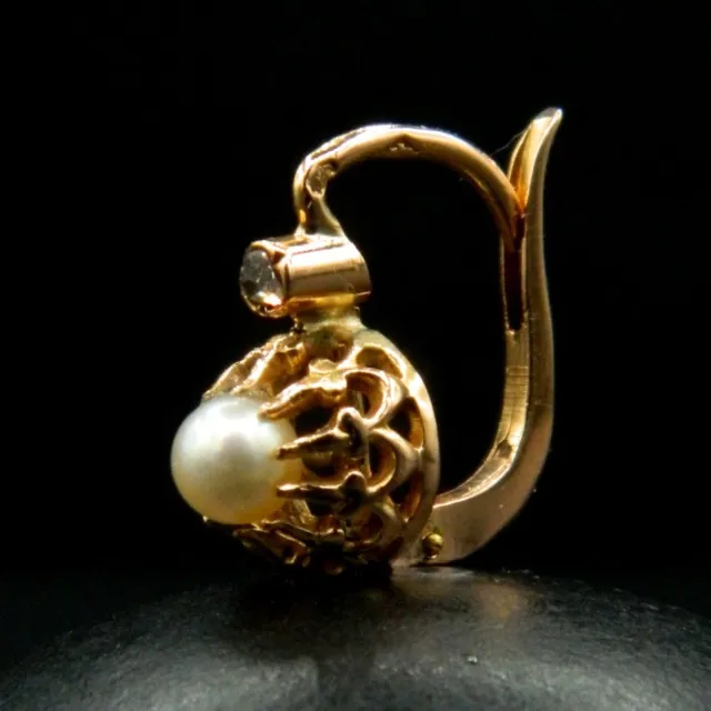 O787 -1 Boucle d'Oreille Seule,perle, diamant ,Or 18K "pour le style dépareillé"