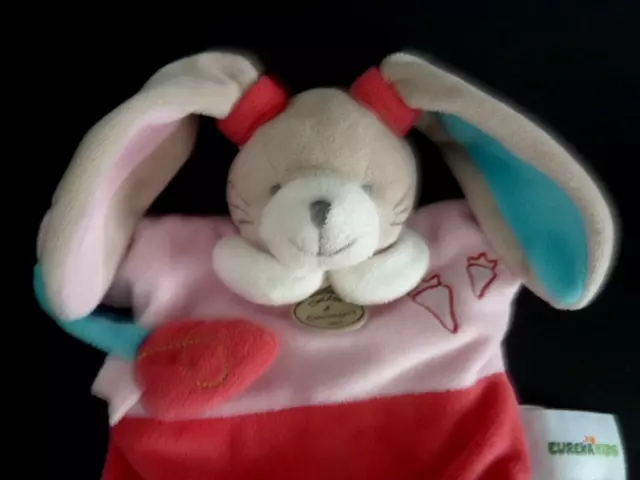 EB. DOUDOU ET COMPAGNIE MARIONNETTE LAPIN rose blanc bleu carotte EUREKA KIDS 2