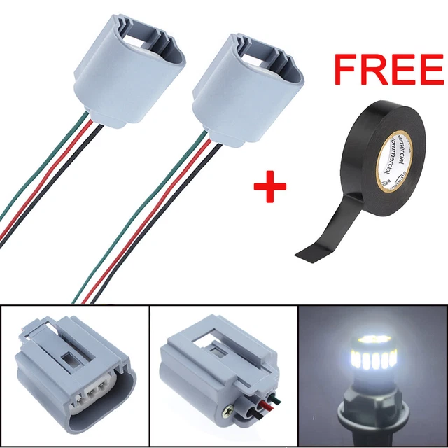 2X GLOFE Head Light Bulbs Pigtail Wiring Harness Female Socket Plug For 9008 H13