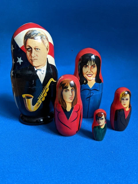 BILL CLINTON with SAXOPHONE 5 PIECE NESTING DOLLS MONICA PAULA GENNIFER HILLARY