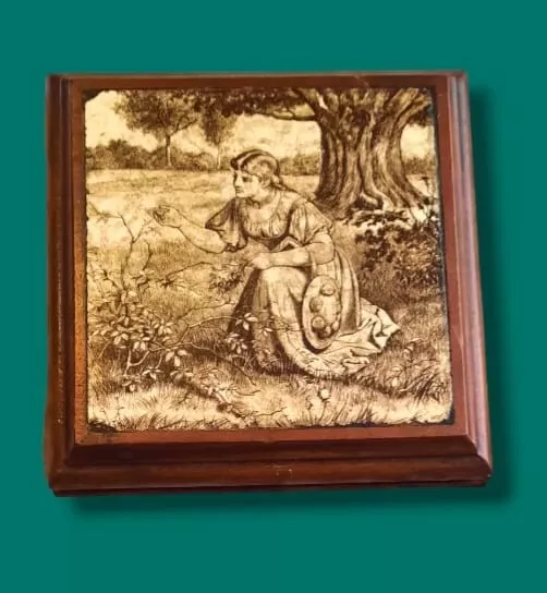 Antique Minton China Works Framed Tile, Sepia Country Life, William Wise 1880s