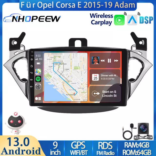 4+64GB Android 13 Für Opel Corsa E 2015-19 Adam Autoradio Apple CarPlay GPS NAVI