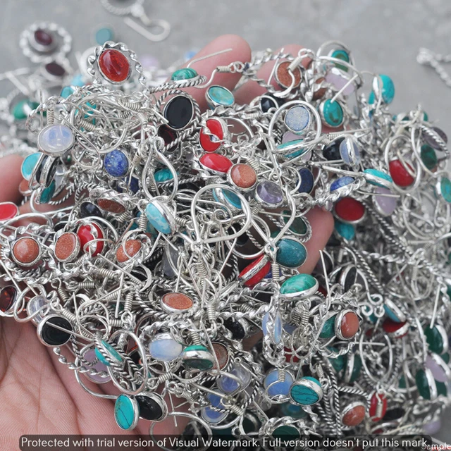 Coral & Mixed 25 Pair Wholesale Lot 925 Sterling Silver Earring NLE-1360