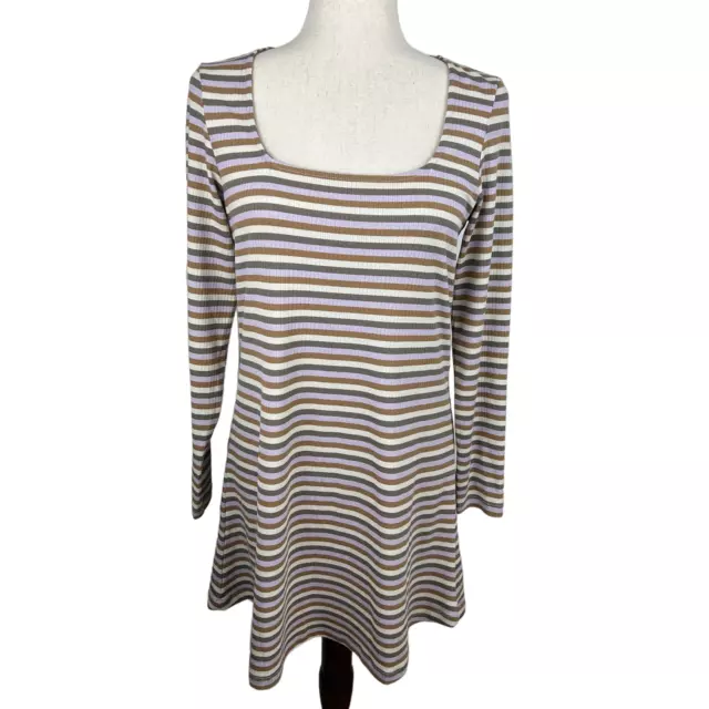 Vero Moda Striped Rib Knit Dress Gray, Lavender, Tan, Cream Size S NEW