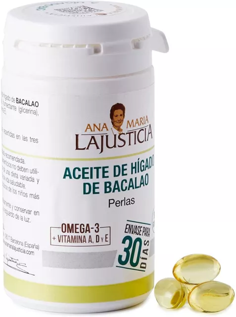 Ana Maria Lajusticia Aceite higado de bacalao 90 perlas,Vitamina D,A y E,Omega 3