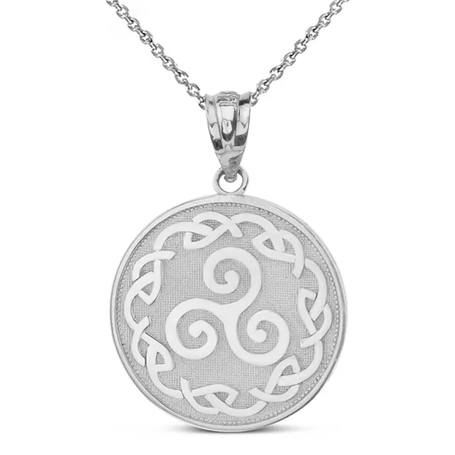 .925 Sterling Silver Triskele Triple Spiral Inifinity Celtic Pendant Necklace