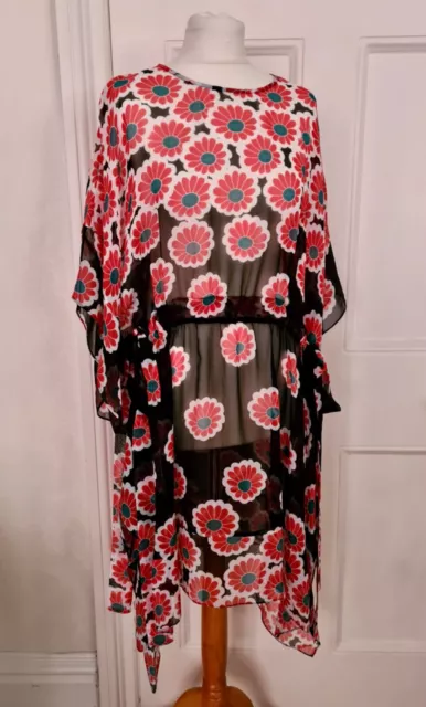 New Diane Von Furstenberg Dress Banded Hanky Kimono Blossom Candy Red Print