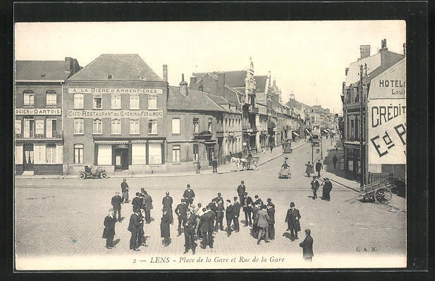 CPA Lens, Place de la Gare et Rue de la Gare