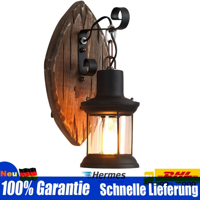 NEU Industriell Retro Vintage Holz Wandleuchte Wand Lampe Wandleuchter Licht