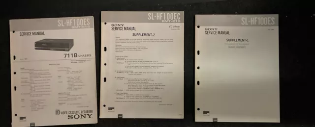 SONY SL-HF100ES BETAMAX Sercice Manual + Supplement 1 + 2 Manual Anleitung