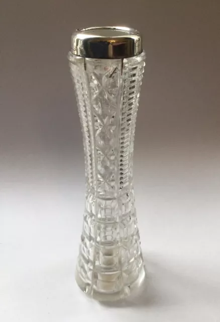Solid Silver Rimmed Cut Glass Posy /Stem /Bud Vase Hallmarked For London.