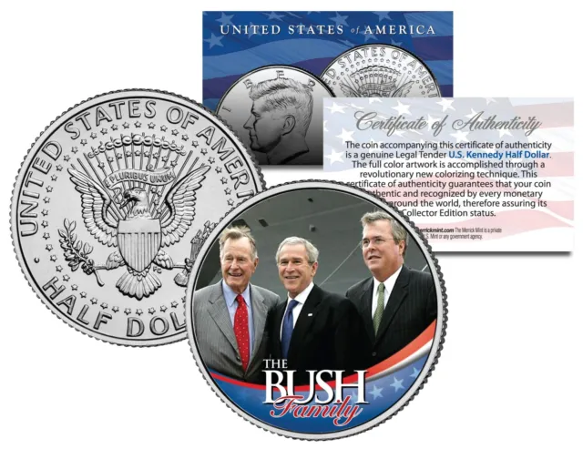 BUSH FAMILY * George HW W & Jeb * Colorized JFK Kennedy Half Dollar U.S. Coin
