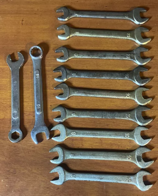 Lot Of 11 Spare 8 mm 10mm open end (9) And Combination (2) Wrenches Drop Forged