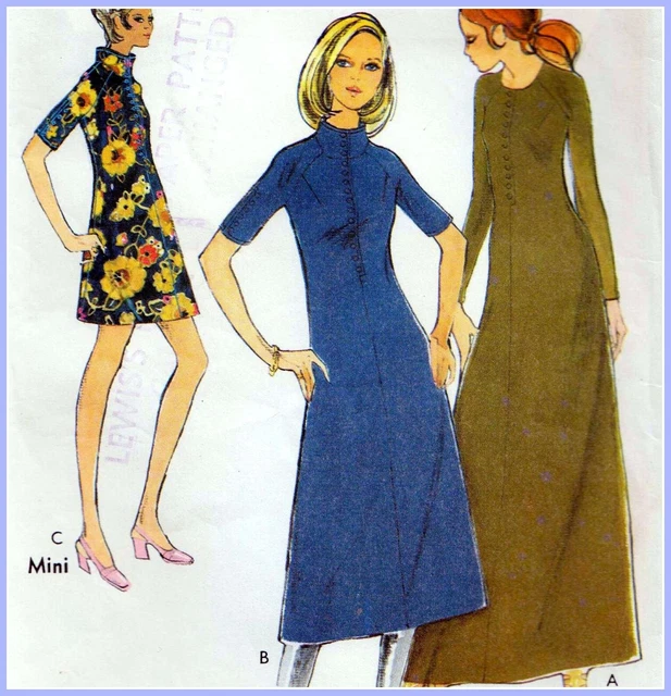 VINTAGE 70S DRESS Sewing Pattern Bust 34" 87 cm RETRO Midi OSSIE Biba