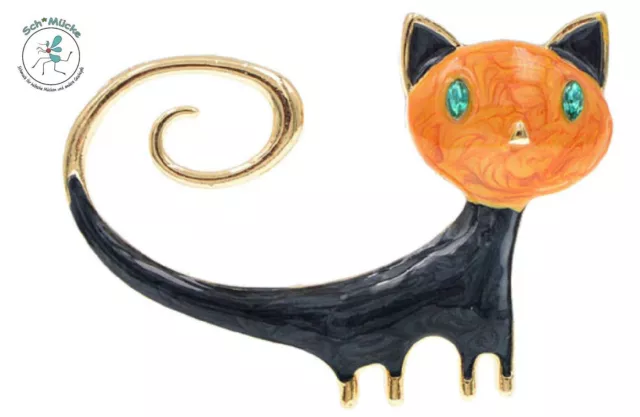 Brosche Katze Retro kunstvoll Strasssteine Amulett Glücksbringer Geschenkidee