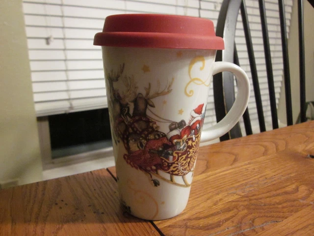 Williams-Sonoma Santa with Sleigh ceramic Travel Mug w/Lid