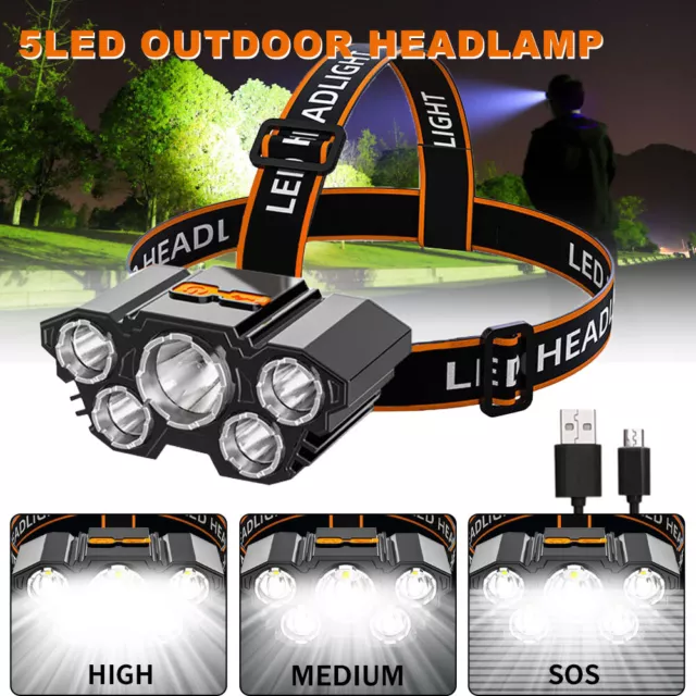 Super Hell 100000LM LED stirnlampe USB SCHEINWERFER Kopflampe TASCHENLAMPE Akku