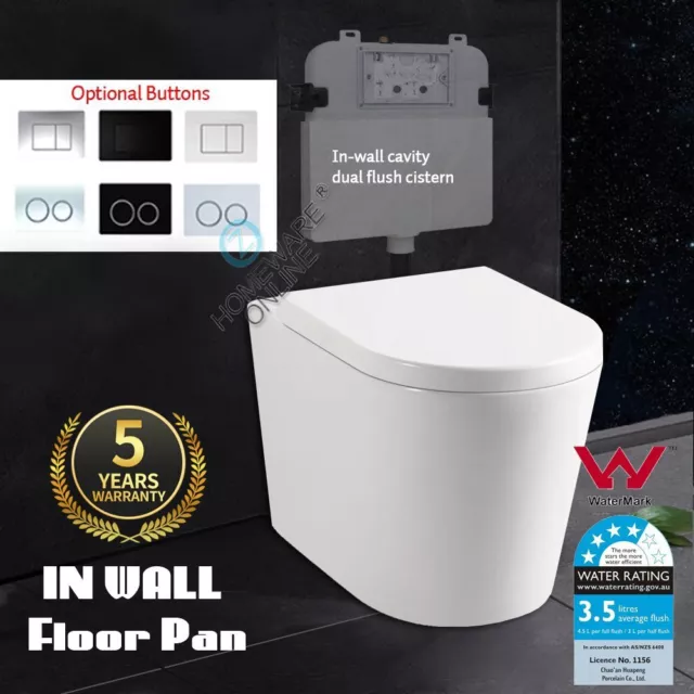 Bathroom Back to Wall Ceramic Toilet Floor Mount Pan Dual Flush In Wall Cistern
