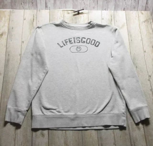 Life is Good Sweater Womens Medium Gray Jack Long Sleeve Crew Neck Pullover