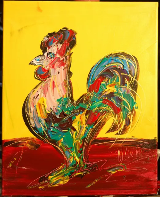 Cool Rooster  Original Oil Painting Abstract Modern Art Red Blue Egtnyt