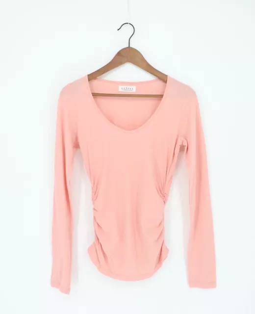 VELVET By Graham & Spencer Long Sleeve Side Ruch Top Tee Pink S $78 A3 2