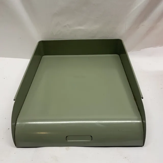 Vintage Cole Metal Paper Tray Olive Green Letter Size Mid Century Modern