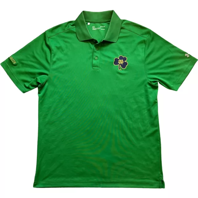 UNDER ARMOUR NOTRE Dame Golf Polo Shirt Mens Sz Medium Green Loose Heat ...