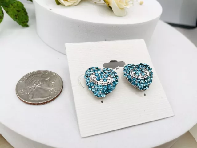 Juicy Couture iconic signed Blue Crystal Heart Stud Earrings
