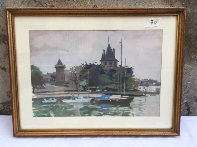 Acquerello Quadro Barche Al Porto Paesaggio Firmato 1921 Dipinto Originale