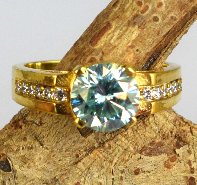 3.64 CT Vert Moissanite Diamant Halo Homme Mariage Promesse Bague Solitaire
