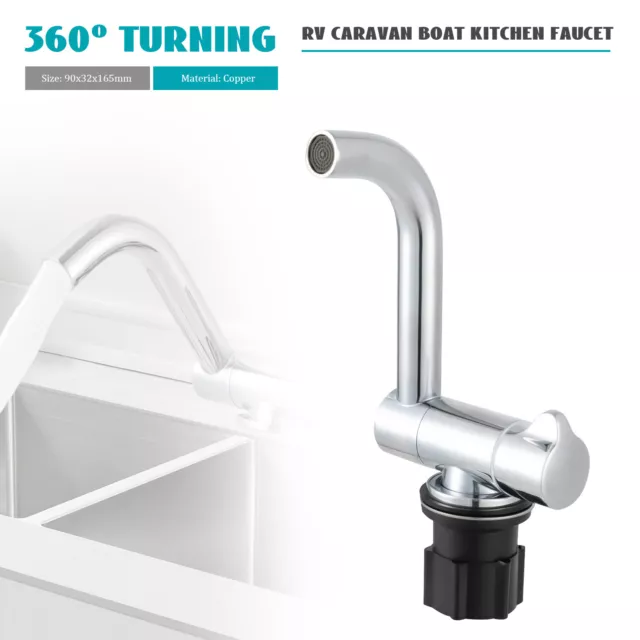 RV Caravan Boat Hot Cold Water Tap 360° Rotating Kitchen Sink Folding Faucet NEW