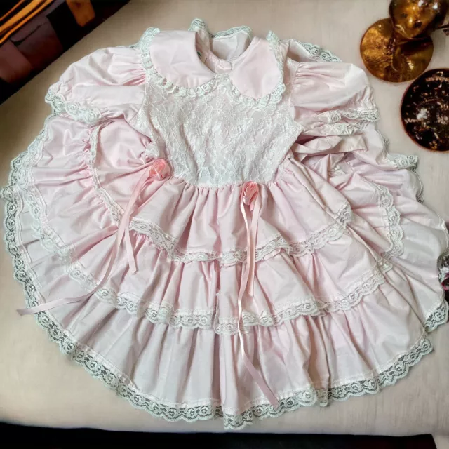 Vintage Sugar Plum Girls  Size 6 Pageant Ruffle Lace Party Dress Light Pink USA